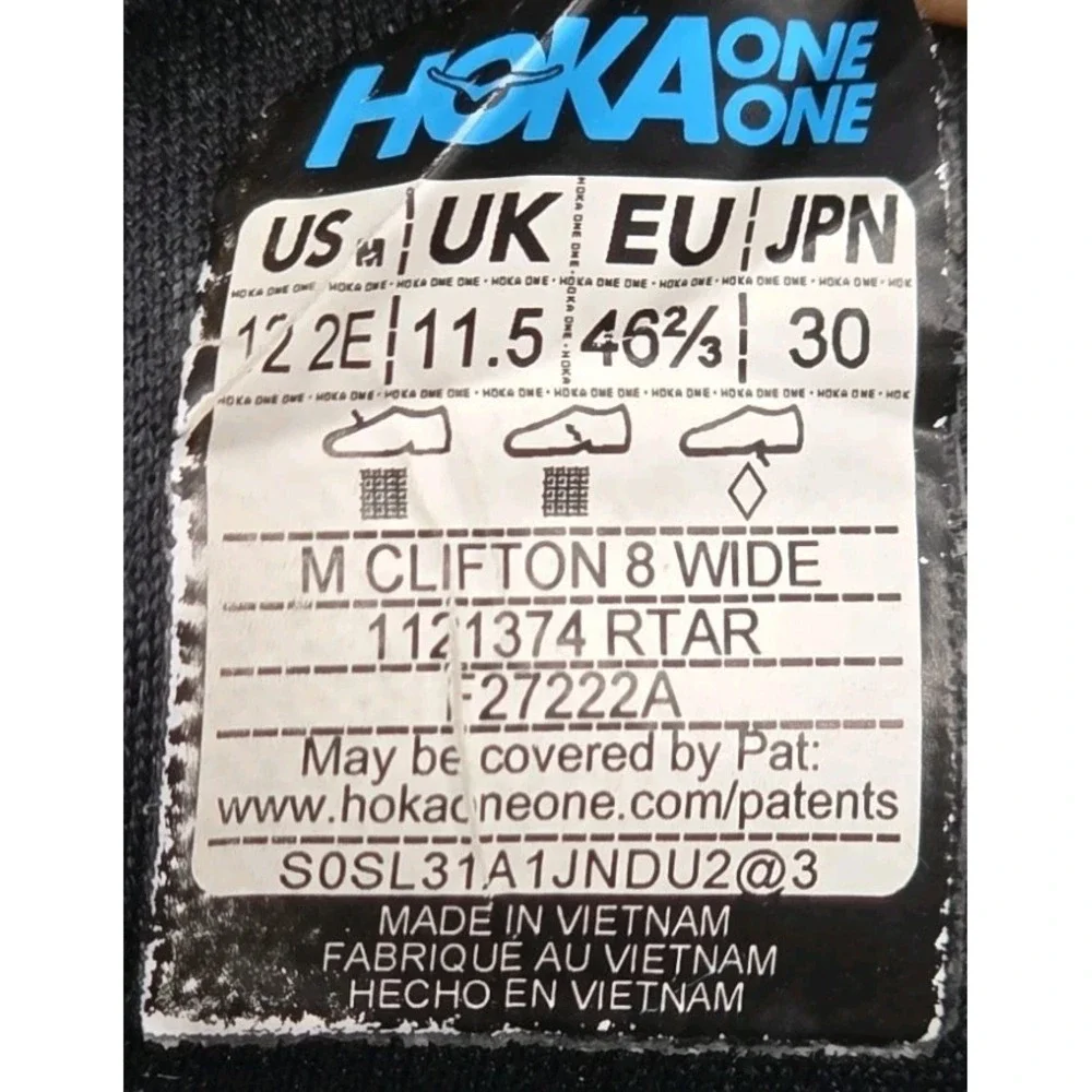 Hoka One One Clifton 8 Mens 12.2E 1121374 RTAR Blue Red Running Shoes Sneaker